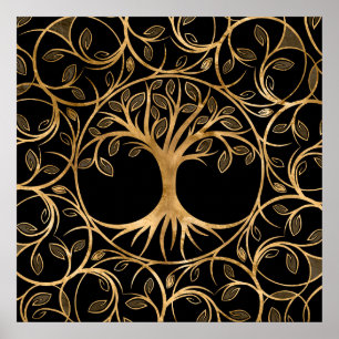 Póster Árbol de vida - Marco Yggdrasil Mandala