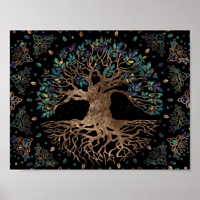 Póster Árbol de vida - Ornamento Yggdrasil Golden y Marbl (Frente)