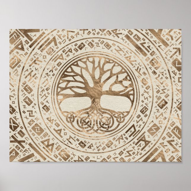 Póster Árbol de vida - Patrón Rústico Yggdrasil (Frente)