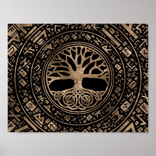 Póster Árbol de vida - Patrón Rústico Yggdrasil (Frente)