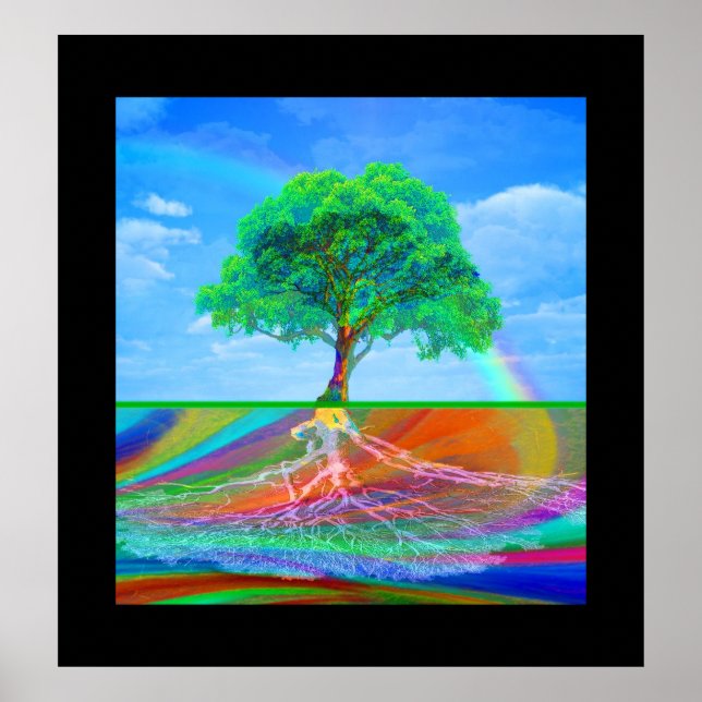 Póster Árbol de vida y arcoiris (Frente)