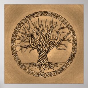 Póster Árbol de vida - Yggdrasil - Sepia Canvas