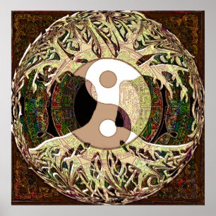 Póster Árbol de Yin Yang del moreno de la vida