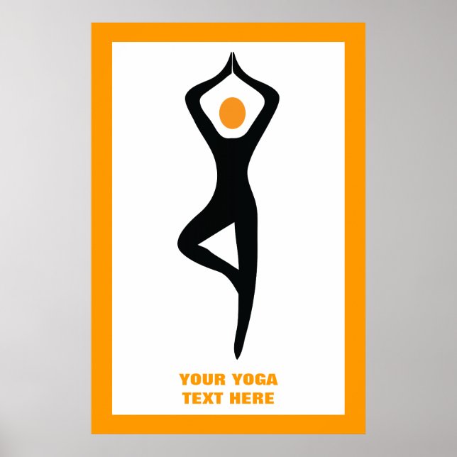 Póster Árbol de yoga pose negro, personalizado naranja (Frente)