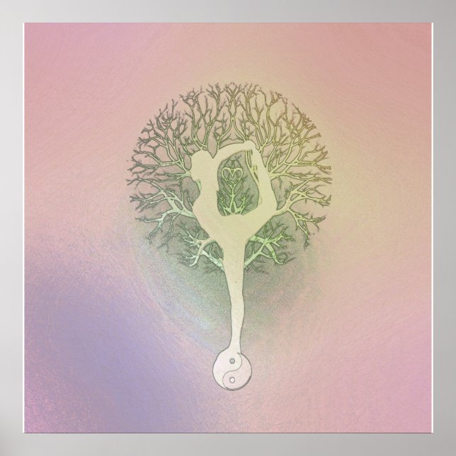 Póster Árbol de yoga rosa pastel (Frente)