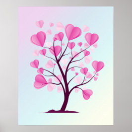Póster Árbol del Amor Árbol de Corazones Rosa Pastel Romá