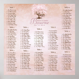 Póster Árbol del Corazón Rosa Simple Amor de Pájaro Boda