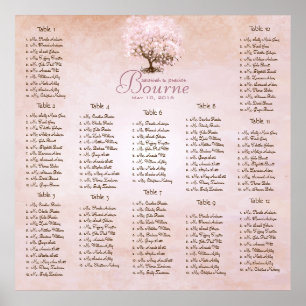 Póster Árbol del Corazón Rosa Simple Amor de Pájaro Boda