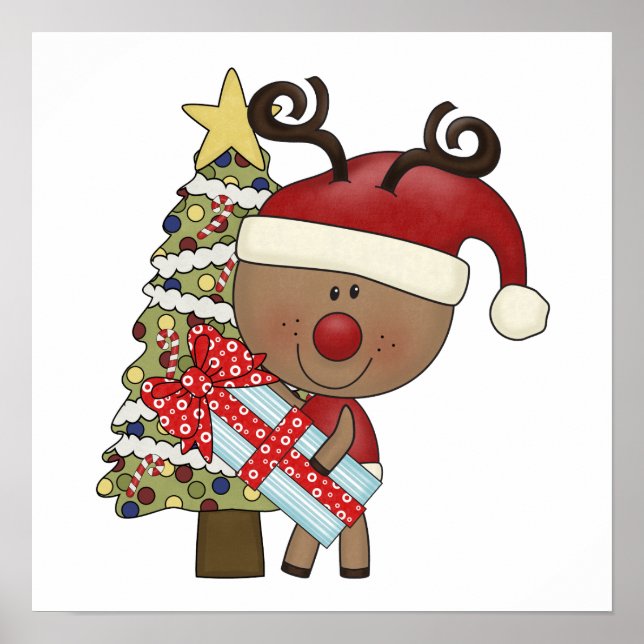 Póster Árbol del día de fiesta del reno de Rudy (Frente)