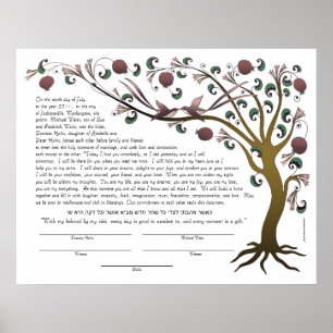 Póster Árbol del ketubah de la vida con una cita hebrea
