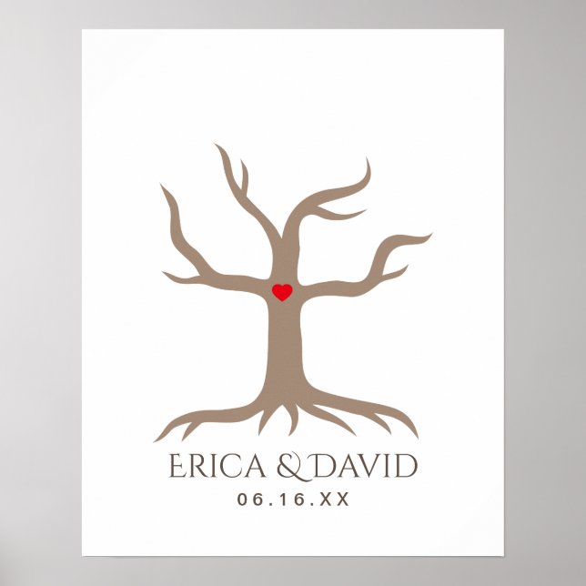 Póster Árbol del libro de invitados Boda de huellas digit (Frente)