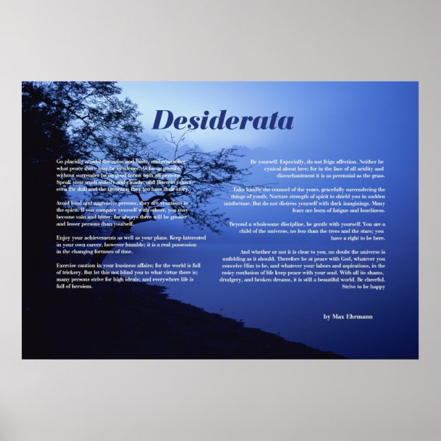 Póster Árbol Desiderata a orillas del lago (Frente)