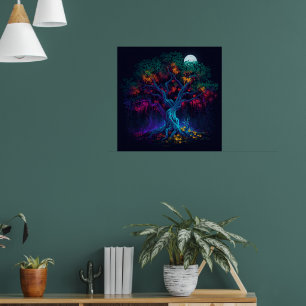 Póster Árbol digital de brillo futurista