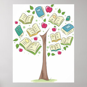 Póster Árbol educativo del conocimiento con libros