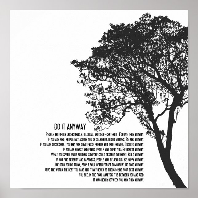 Póster Árbol en Blanco y Negro Hazlo De Todos Modos (Frente)