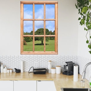 Póster Árbol en la vista de campo desde una ventana