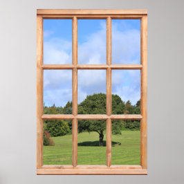Póster Árbol en la vista de campo desde una ventana