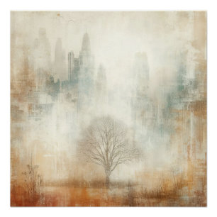 Póster Árbol en un paisaje urbano gráfico de diseño antig