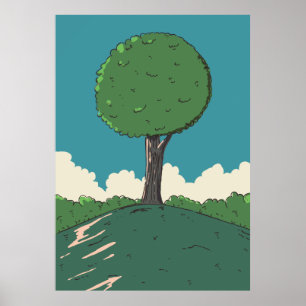 Póster Árbol en una colina