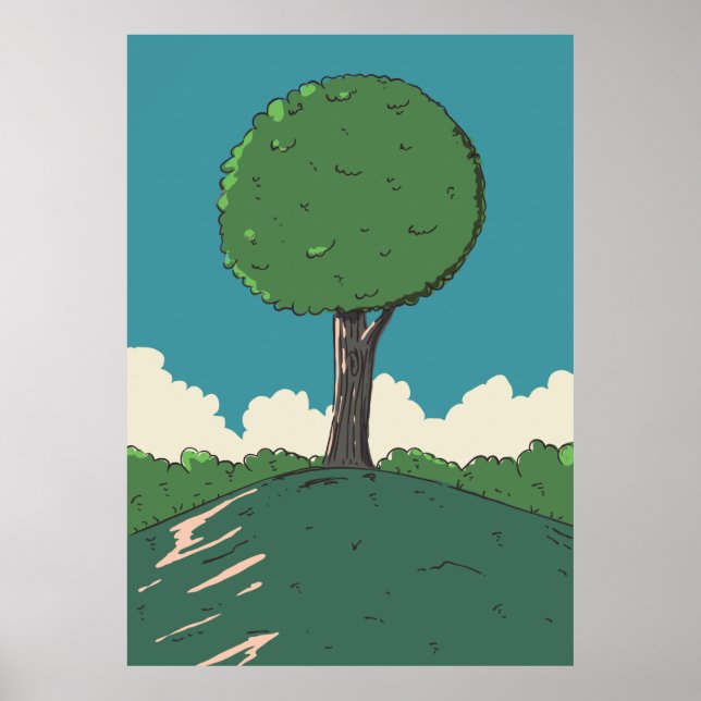 Póster Árbol en una colina (Frente)