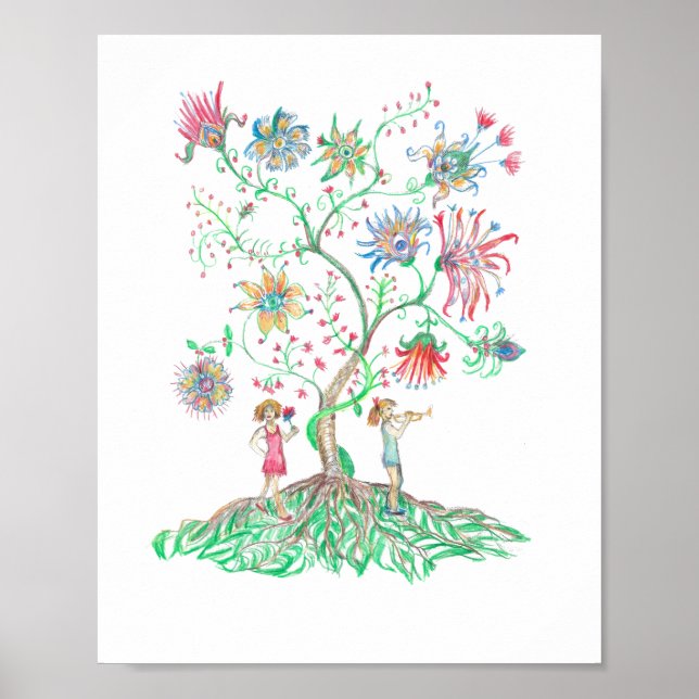 Póster Árbol floral caprichoso (Frente)