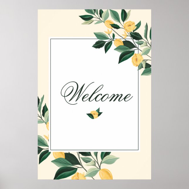 Póster Árbol Floral de Flor de Limón Elegante Bienvenida (Frente)