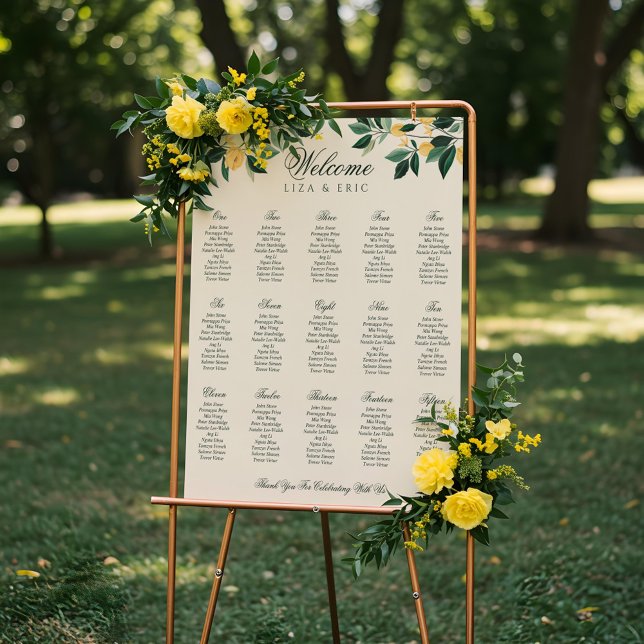 Póster Árbol floral de flores de limón Boda amarillo eleg (Lemon Blossom Floral Tree Elegant Yellow Wedding Poster)