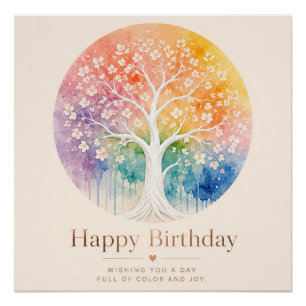 Póster Árbol Florido Arcoíris Cumpleaños Alegría