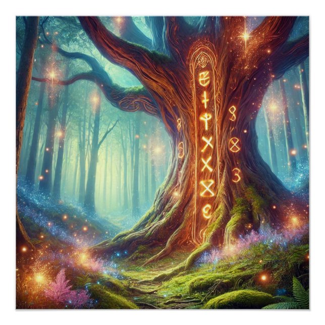 Póster Árbol forestal encantado con ramas brillantes - má (Anverso)