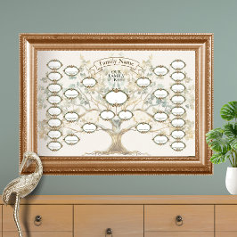 Póster Árbol genealógico de la familia en blanco de cinco
