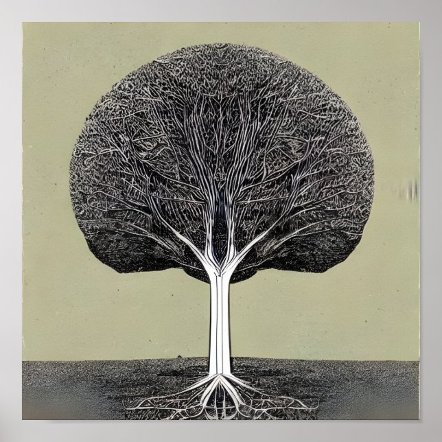 Póster Árbol geométrico con raíces en el suelo (Frente)