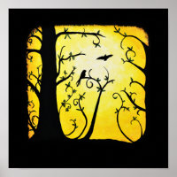Árbol giratorio amarillo veraniego con aves