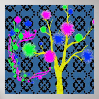 Póster Árbol gráfico en colores neones