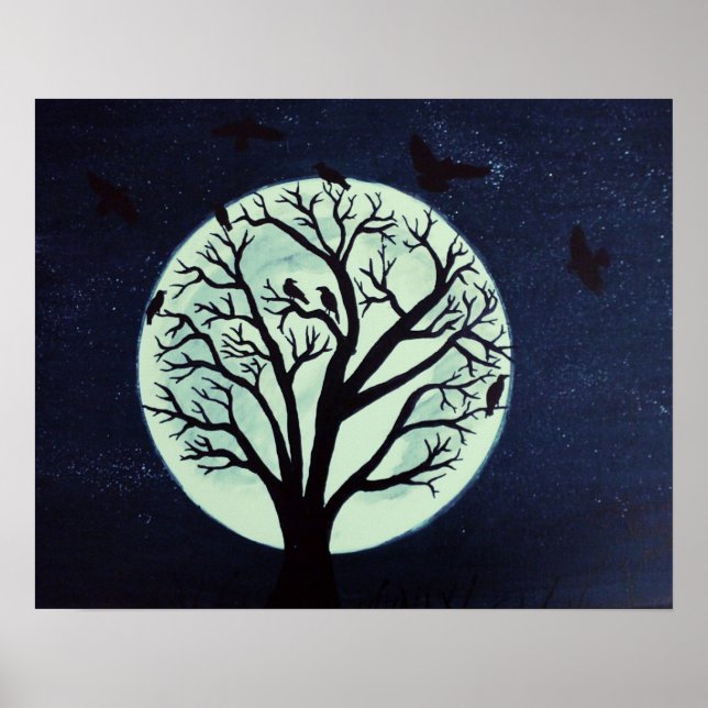 Póster Árbol iluminado por luna con cuerdas (Frente)