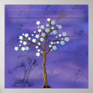 Póster Árbol inspirado en magnolia con Poster de fondo az