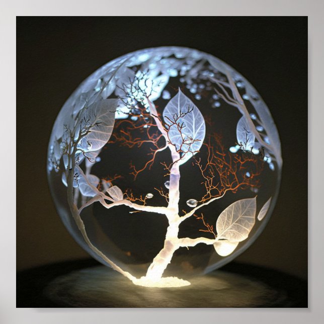 Póster Árbol japonés de hojas blancas dentro de Pearl (Frente)