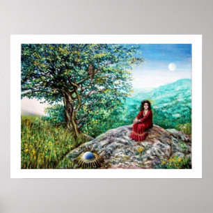 Póster ÁRBOL MÁGICO / Amanecer en Bosque Verde y Dama en