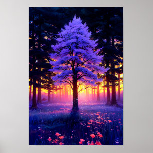 Póster Árbol majestuoso en el bosque con el encanto del a