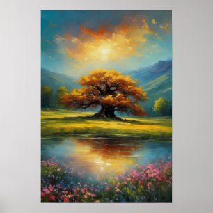 Póster Árbol majestuoso en el brillo de la noche