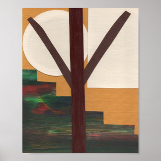 Póster Árbol marrón abstracto con formas geométricas