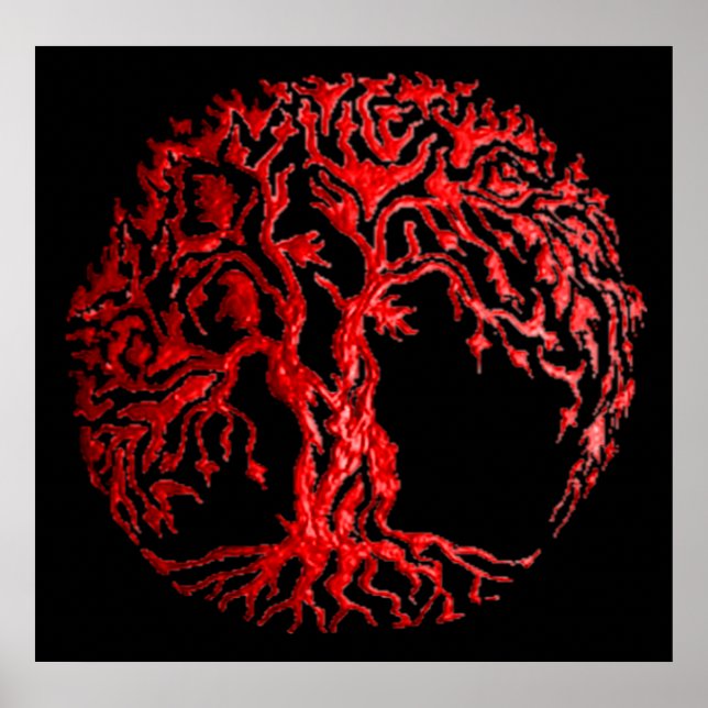 Póster Árbol Mehndi de la vida (Henna) (Rojo) (Frente)