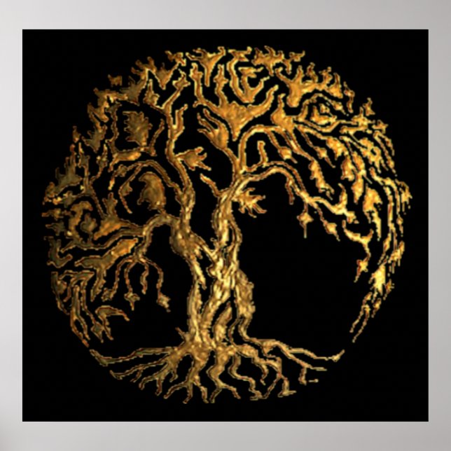 Póster Árbol Mehndi de la Vida (Oro) (Frente)