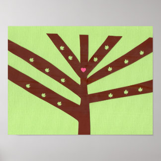 Póster Árbol minimalista con corazón y hojas rosas