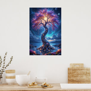 Póster Árbol místico de vida y jardín celeste