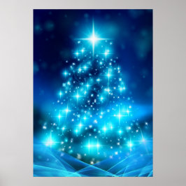 Póster Árbol moderno de Navidad azul eléctrico con luces