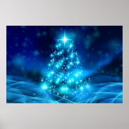 Póster Árbol moderno de Navidad azul eléctrico con luces