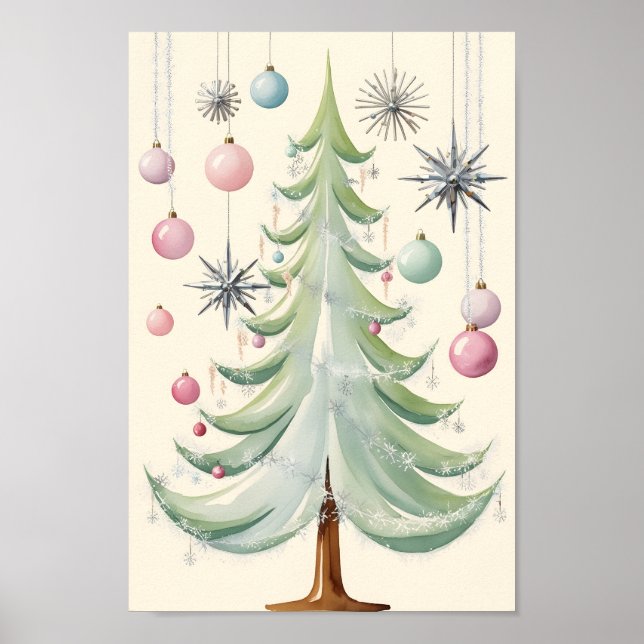 Póster Árbol moderno de Navidad de mediados del siglo (Frente)