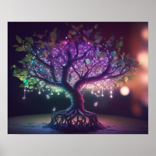 Póster Árbol morado y verde brillante