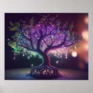 Póster Árbol morado y verde brillante