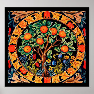 Póster ÁRBOL naranja CON HOJAS VERDES, FLORES